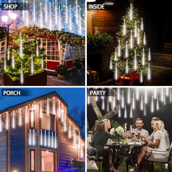 Instalatie Craciun Ploaie Meteori Joyful Box, 8 tuburi 80 cm, 4.5 Metri, Alb rece, Efect ploaie de stele, Interconectabila