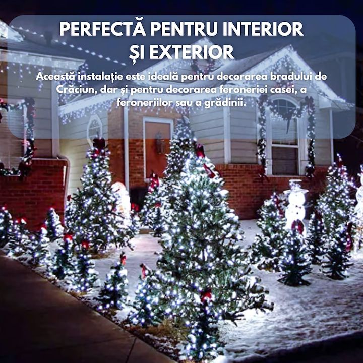Instalatie Liniara Joyful Box, Alb rece, 50 Metri, 250 LED-uri tip diamant si 8 jocuri de lumini, pentru interior si exterior
