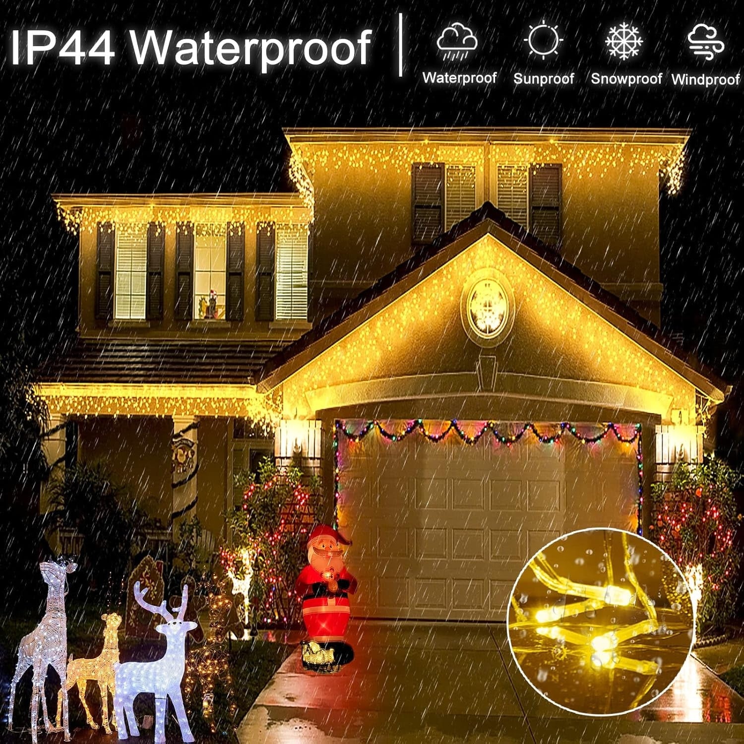 Instalatie Turturi Joyful Box, 12 Metri, 300 LED-uri, Galben, Interconectabila, 8 jocuri de lumini, Interior-Exterior, Waterproof