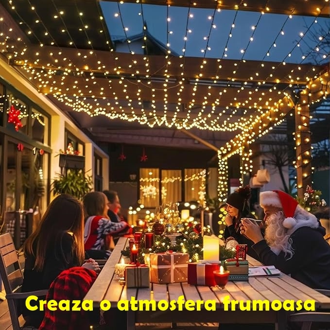 Instalatie Liniara Joyful Box, Galben, 50 Metri, 250 LED-uri tip diamant si 8 jocuri de lumini, pentru interior si exterior, Lumina alba calda