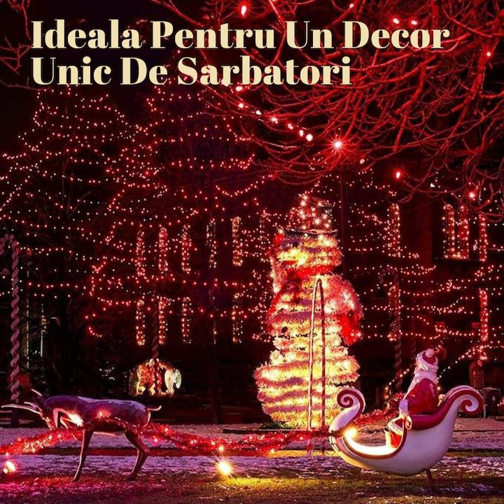 Instalatie Liniara Joyful Box, Rosu, 100 Metri, 500 LED-uri tip diamant si 8 jocuri de lumini, pentru interior si exterior