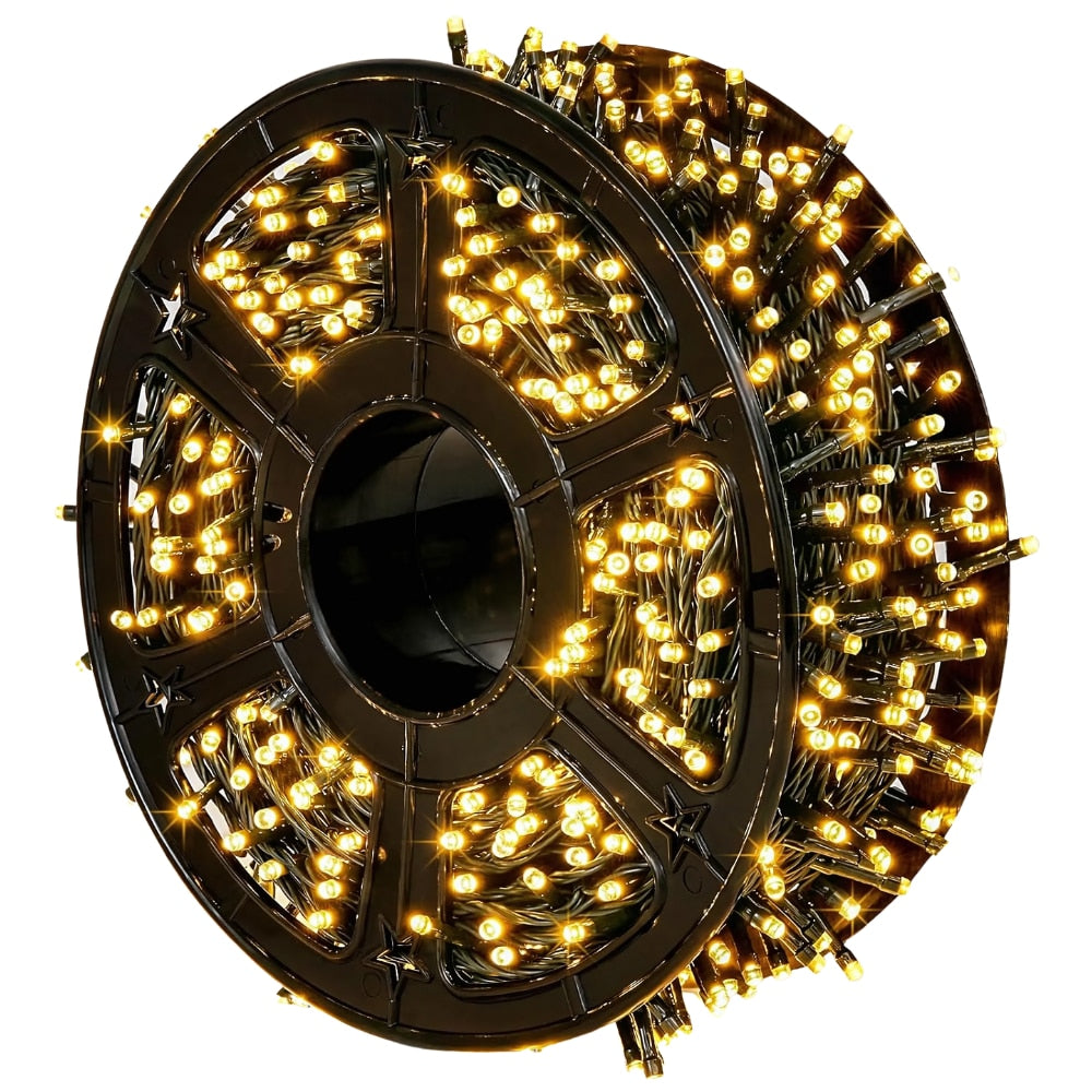 Instalatie Liniara Joyful Box, Galben, 50 Metri, 250 LED-uri tip diamant si 8 jocuri de lumini, pentru interior si exterior, Lumina alba calda