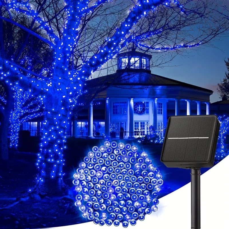 Instalatie Solara Joyful Box, 10 Metri, 100 LED-uri, Albastru, Panou solar, 8 jocuri de lumini