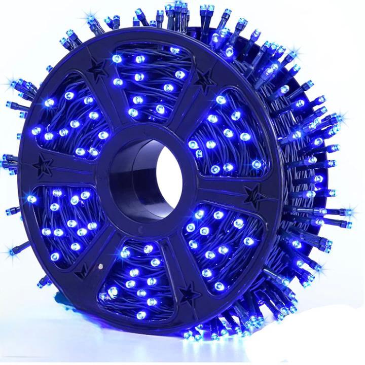 Instalatie Liniara Joyful Box, Albastru, 50 Metri, 250 LED-uri tip diamant si 8 jocuri de lumini, pentru interior si exterior