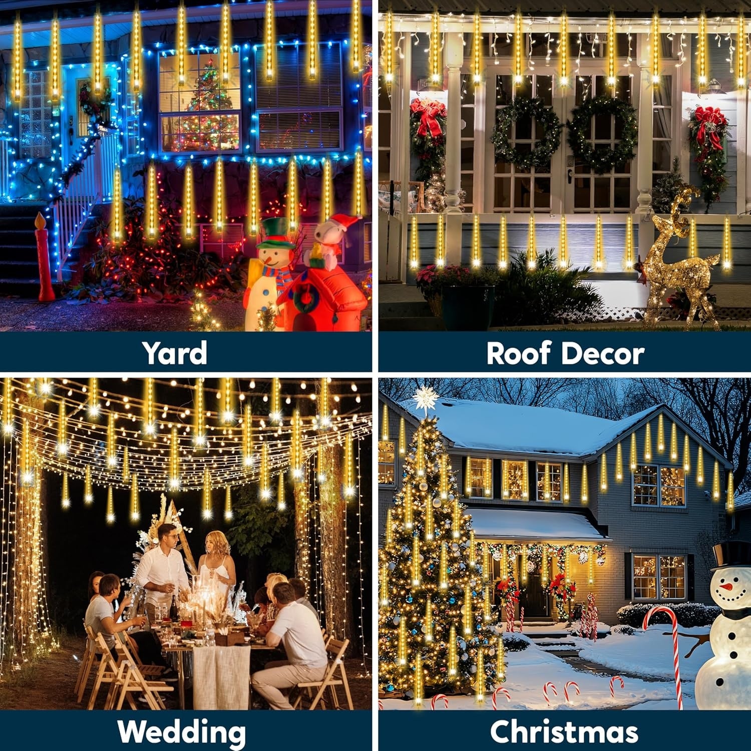 Instalatie Craciun Ploaie Meteori Joyful Box, 8 tuburi 30 cm, 4.5 Metri, Galben, Efect ploaie de stele, Interconectabila