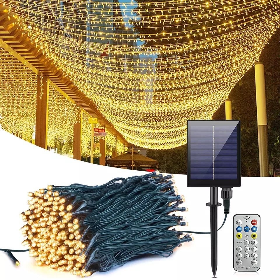 Instalatie Solara Joyful Box, 50 Metri, 500 LED-uri, Galben, Panou solar mare, 1200mAh, Telecomanda Wireless