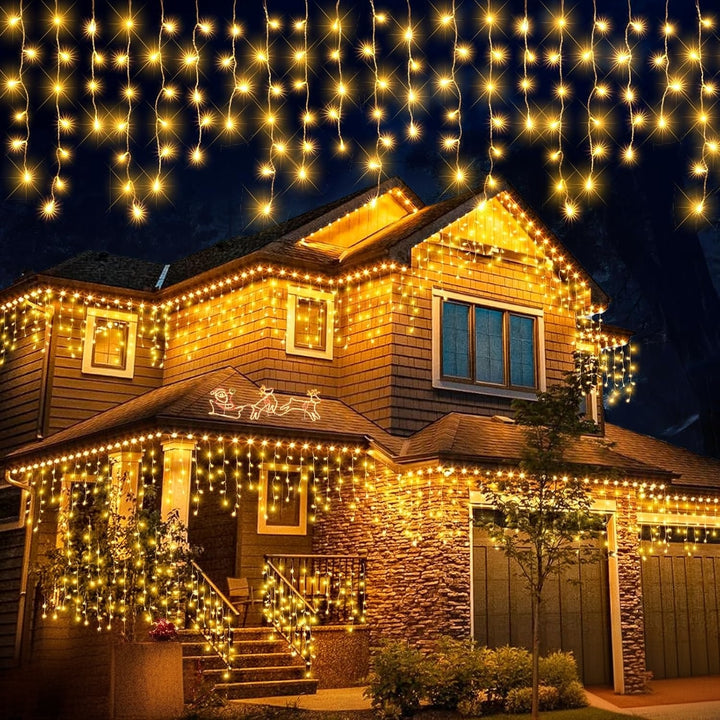 Instalatie Turturi Joyful Box, 30 Metri, 1200 LED-uri, Galben, Interconectabila, 8 jocuri de lumini, Interior-Exterior, Waterproof