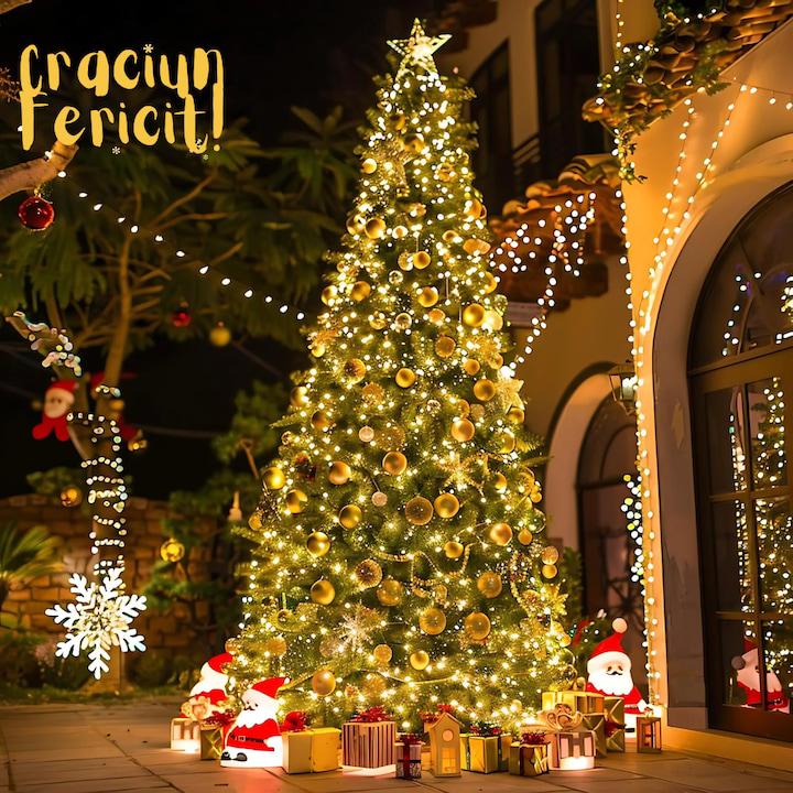 Instalatie Liniara Joyful Box, Galben, 50 Metri, 250 LED-uri tip diamant si 8 jocuri de lumini, pentru interior si exterior, Lumina alba calda