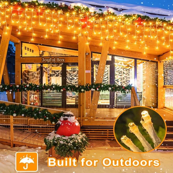 Instalatie Premium Turturi Joyful Box, 25 Metri, 500 LED-uri, Galben, Flash Alb, Interconectabila, Cablu alb cauciucat