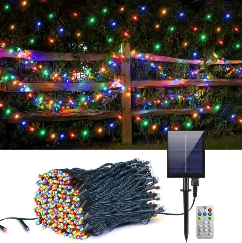 Instalatie Solara Joyful Box, 50 Metri, 500 LED-uri, Multicolor, Panou solar mare, 1200mAh, Telecomanda Wireless