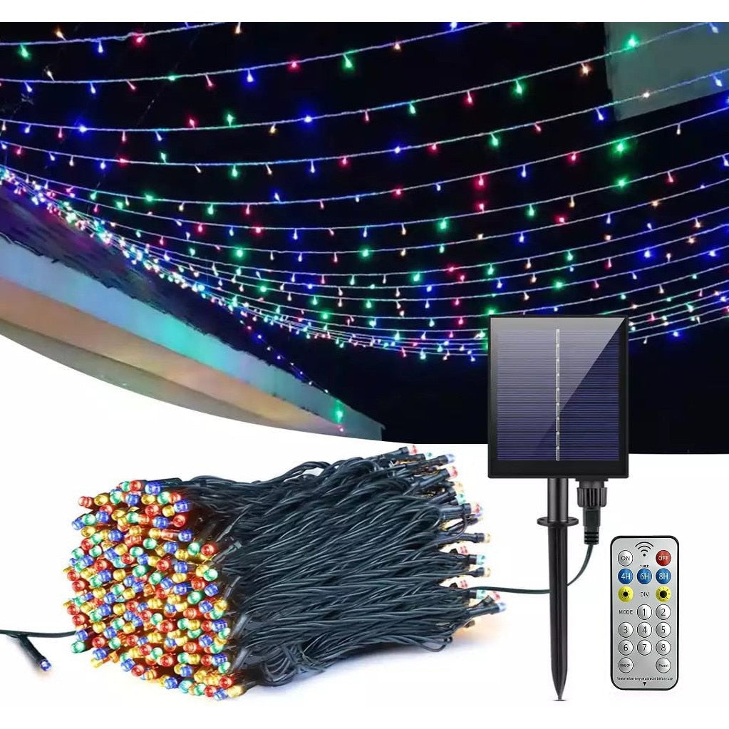 Instalatie Solara Joyful Box, 50 Metri, 500 LED-uri, Multicolor, Panou solar mare, 1200mAh, Telecomanda Wireless