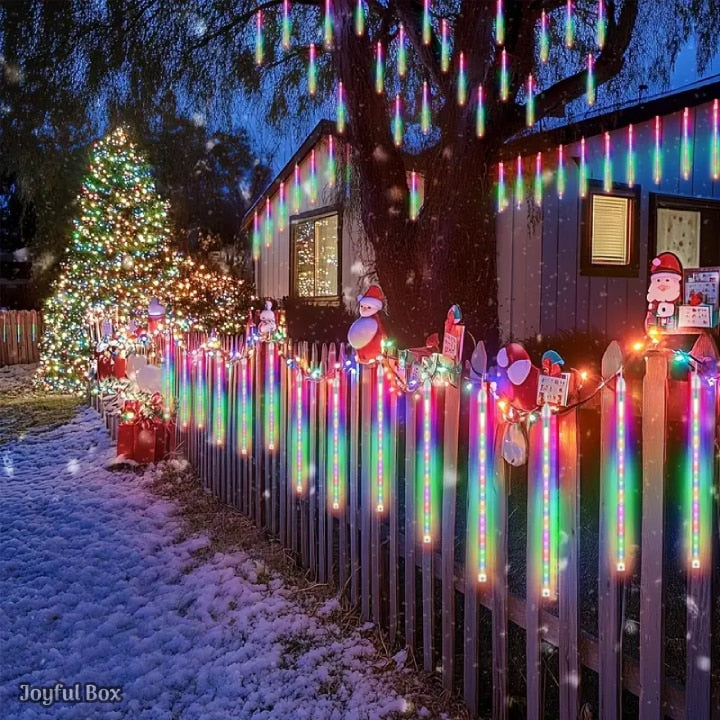 Instalatie Craciun Ploaie Meteori Joyful Box, 8 tuburi 80 cm, 4.5 Metri, Multicolor, Efect ploaie de stele, Interconectabila