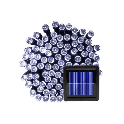 Instalatie Solara Joyful Box, 10 Metri, 100 LED-uri, Alb rece, Panou solar, 8 jocuri de lumini