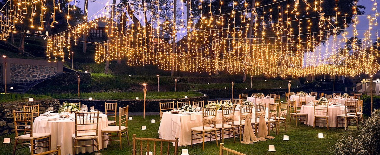 Instalatie Premium Turturi Joyful Box, 50 Metri, 1000 LED-uri, Galben, Flash Alb, Interconectabila, Cablu alb cauciucat