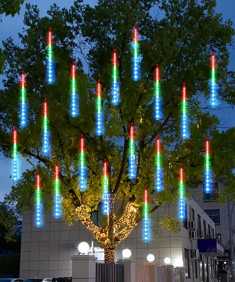 Instalatie Craciun Ploaie Meteori Joyful Box, 8 tuburi 80 cm, 4.5 Metri, Multicolor, Efect ploaie de stele, Interconectabila