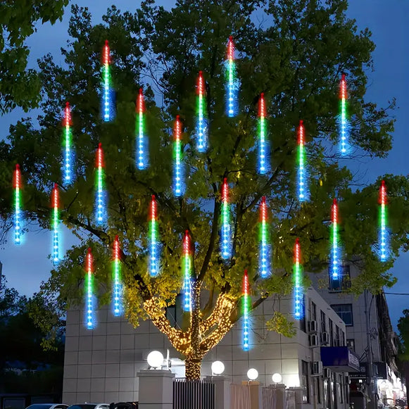 Instalatie Craciun Ploaie Meteori Joyful Box, 8 tuburi 80 cm, 4.5 Metri, Multicolor, Efect ploaie de stele, Interconectabila