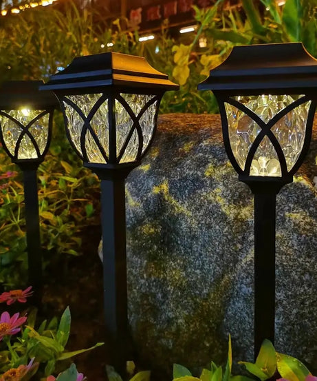 Set 2 Lampi Solare Decorative Joyful Box, LED lumina calda, Negru Royal, Design modern, 2000mAh, Exterior, IP66