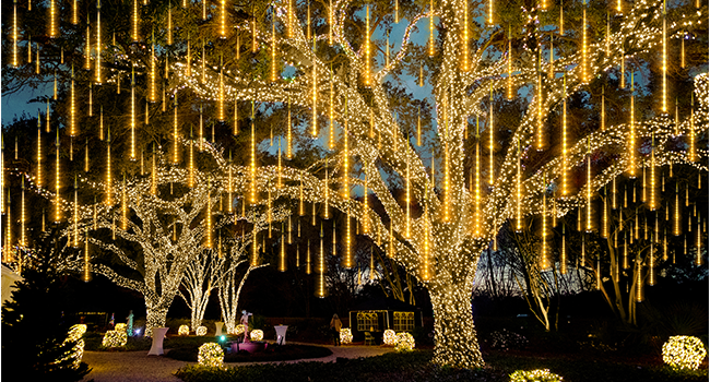 Instalatie Craciun Ploaie Meteori Joyful Box, 8 tuburi 30 cm, 4.5 Metri, Galben, Efect ploaie de stele, Interconectabila