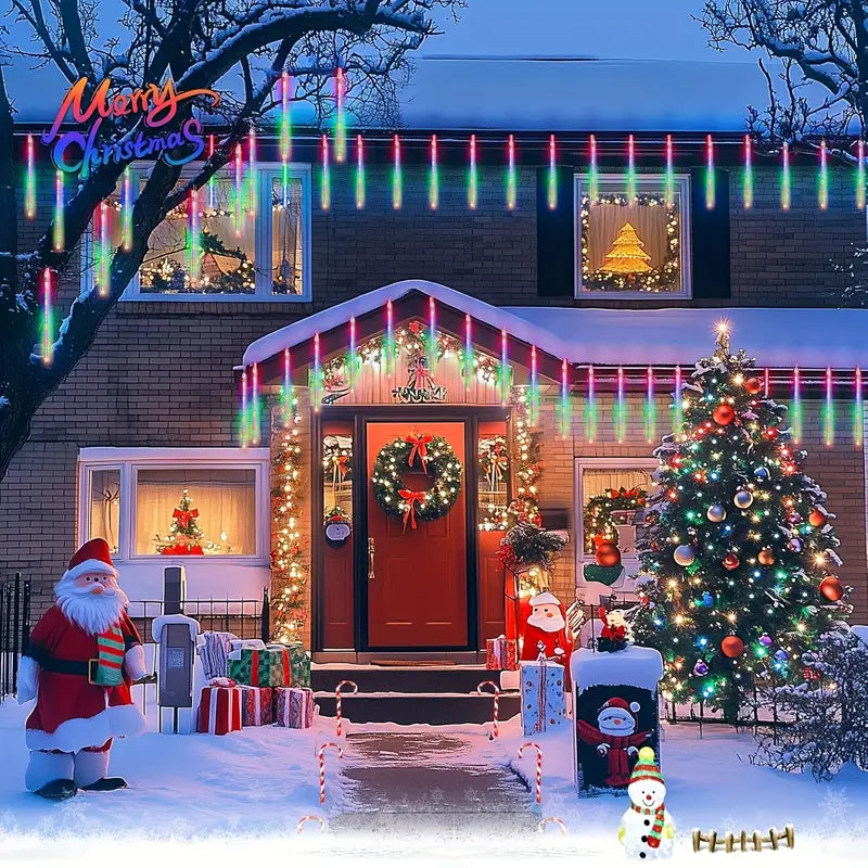 Instalatie Craciun Ploaie Meteori Joyful Box, 8 tuburi 80 cm, 4.5 Metri, Multicolor, Efect ploaie de stele, Interconectabila