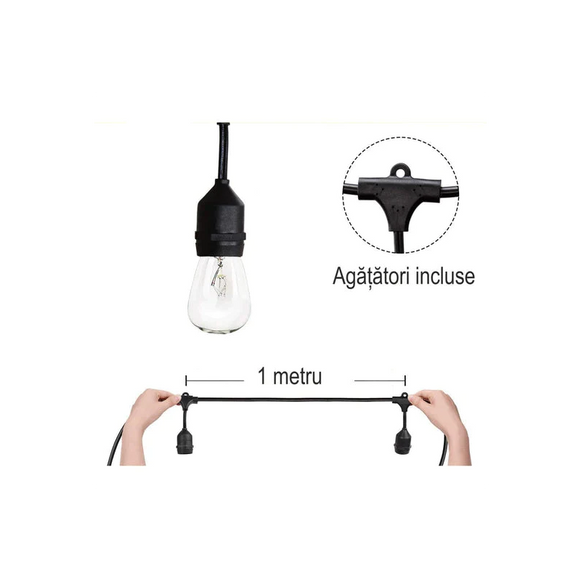 Ghirlanda Luminoasa Solara Joyful Box, Panou Solar si USB, 30 Metri, 30 Becuri, Becuri LED, Lumina calda, Telecomanda Wireless, IP65