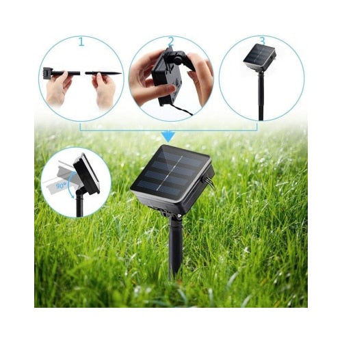 Instalatie Solara Joyful Box, 10 Metri, 100 LED-uri, Albastru, Panou solar, 8 jocuri de lumini