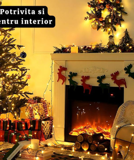 Instalatie Liniara Joyful Box, Galben, 100 Metri, 500 LED-uri tip diamant si 8 jocuri de lumini, pentru interior si exterior, Lumina alba calda