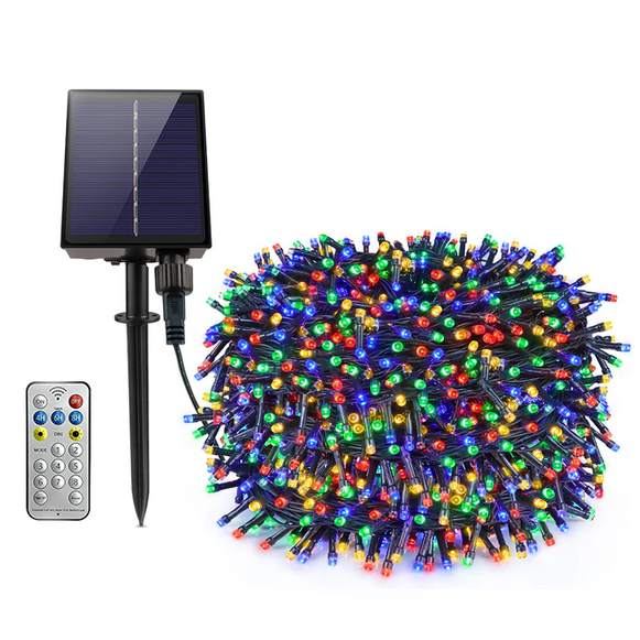 Instalatie Solara Joyful Box, 50 Metri, 500 LED-uri, Multicolor, Panou solar mare, 1200mAh, Telecomanda Wireless