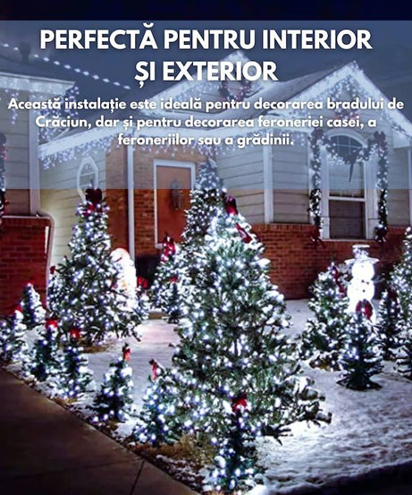 Instalatie Liniara Joyful Box, Alb rece, 100 Metri, 500 LED-uri tip diamant si 8 jocuri de lumini, pentru interior si exterior