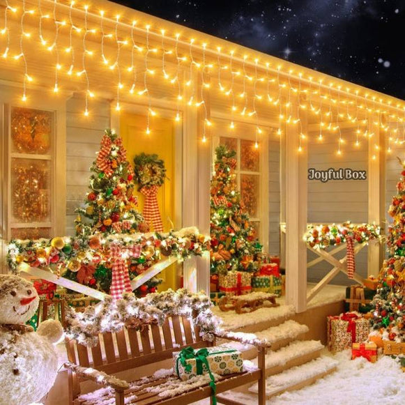 Instalatie Premium Turturi Joyful Box, 50 Metri, 1000 LED-uri, Galben, Flash Alb, Interconectabila, Cablu alb cauciucat