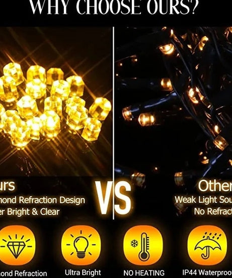 Instalatie LED DIAMANT Joyful Box, 9 Metri, 100 LED-uri, Galben, Interconectabila, 8 jocuri de lumini, Interior-Exterior