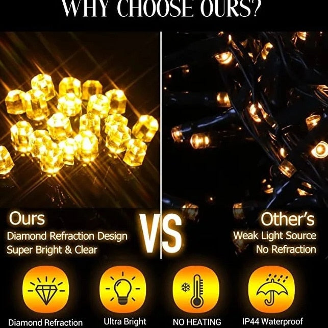 Instalatie LED DIAMANT Joyful Box, 9 Metri, 100 LED-uri, Galben, Interconectabila, 8 jocuri de lumini, Interior-Exterior
