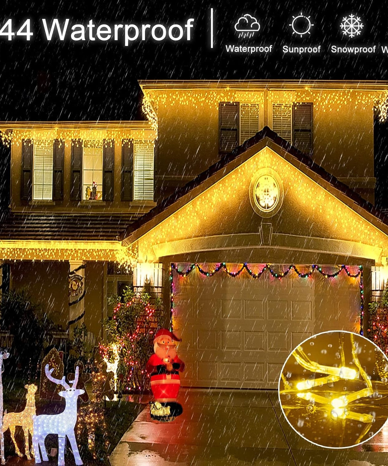 Instalatie Turturi Joyful Box, 12 Metri, 300 LED-uri, Galben, Interconectabila, 8 jocuri de lumini, Interior-Exterior, Waterproof