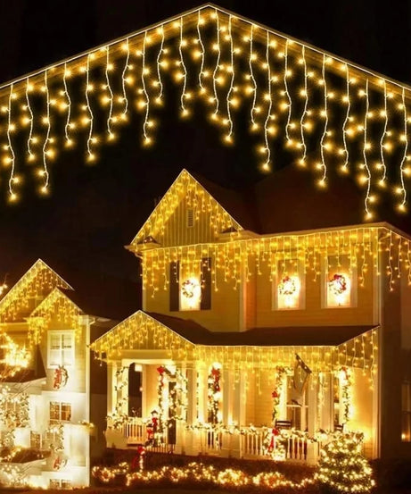 Instalatie Turturi Joyful Box, 12 Metri, 300 LED-uri, Galben, Interconectabila, 8 jocuri de lumini, Interior-Exterior, Waterproof
