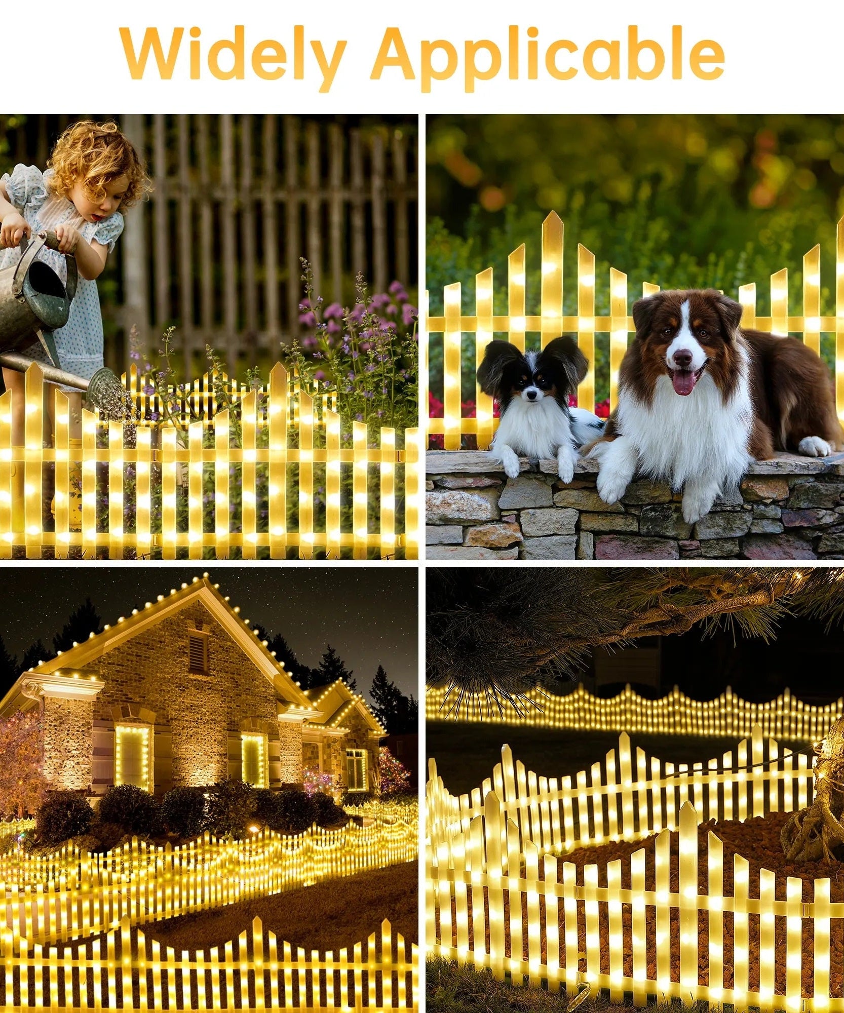 Gard decorativ cu LED-uri Joyful Box, 2.8 Metri, Galben, 8 moduri de iluminare, Interconectabil, Interior-Exterior, Lumina Alba Calda, 220W