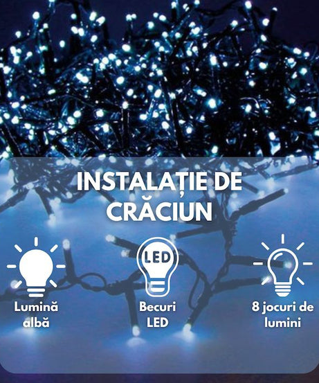 Instalatie Liniara Joyful Box, Alb rece, 100 Metri, 500 LED-uri tip diamant si 8 jocuri de lumini, pentru interior si exterior