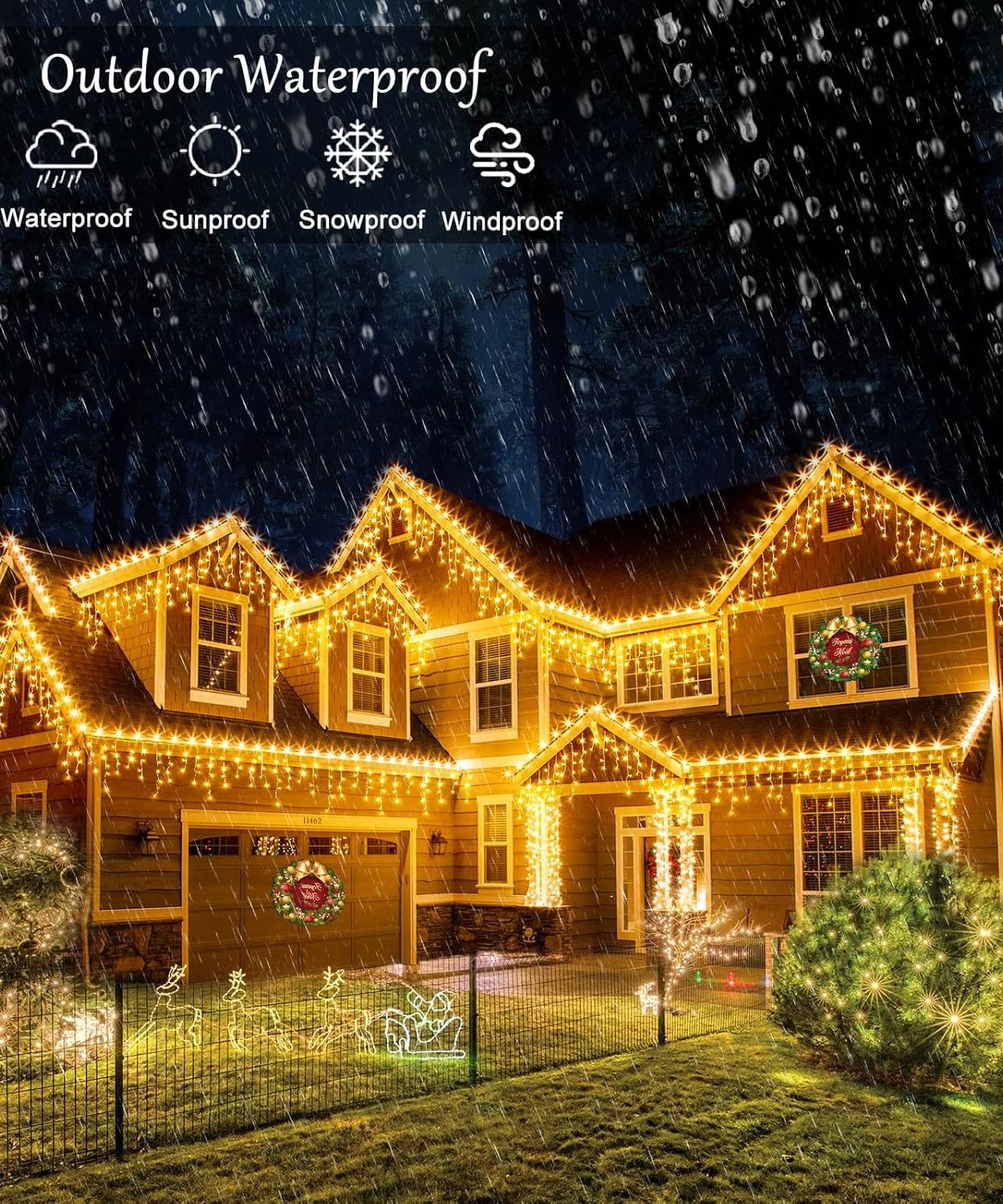Instalatie Turturi Joyful Box, 12 Metri, 300 LED-uri, Galben, Interconectabila, 8 jocuri de lumini, Interior-Exterior, Waterproof
