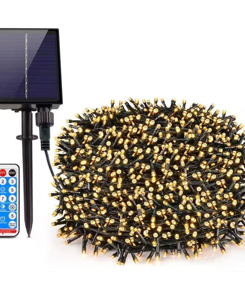 Instalatie Solara Joyful Box, 30 Metri, 300 LED-uri, Galben, Panou solar mare, 1200mAh, Telecomanda Wireless