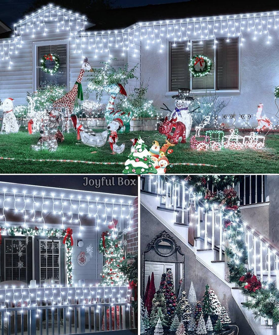 Instalatie Premium Turturi Joyful Box, 35 Metri, 700 LED-uri, Alb rece, Flash Alb, Interconectabila, Cablu alb cauciucat