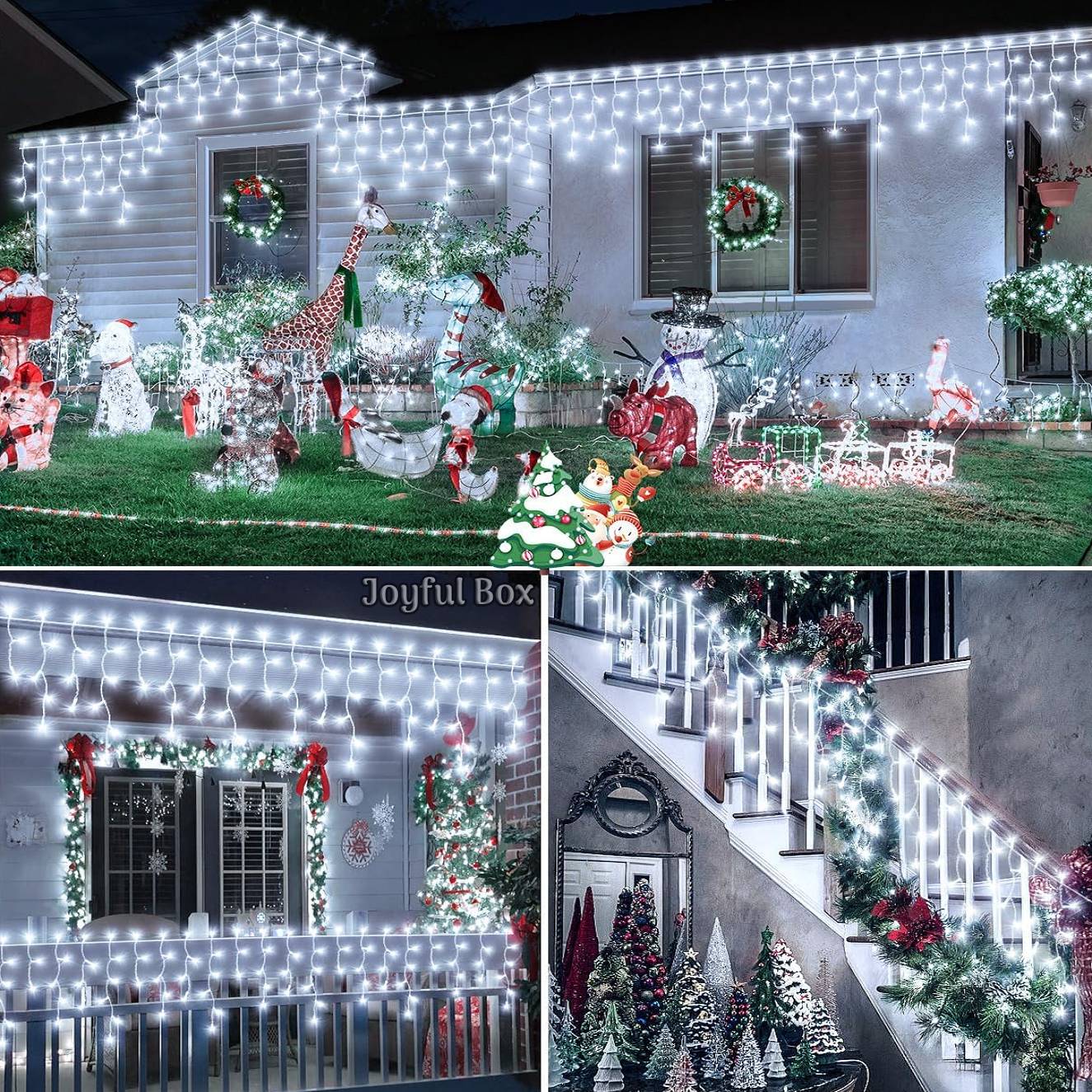 Instalatie Premium Turturi Joyful Box, 50 Metri, 1000 LED-uri, Alb rece, Flash Alb, Interconectabila, Cablu alb cauciucat