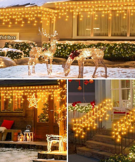 Instalatie Premium Turturi Joyful Box, 35 Metri, 700 LED-uri, Galben, Flash Alb, Interconectabila, Cablu alb cauciucat