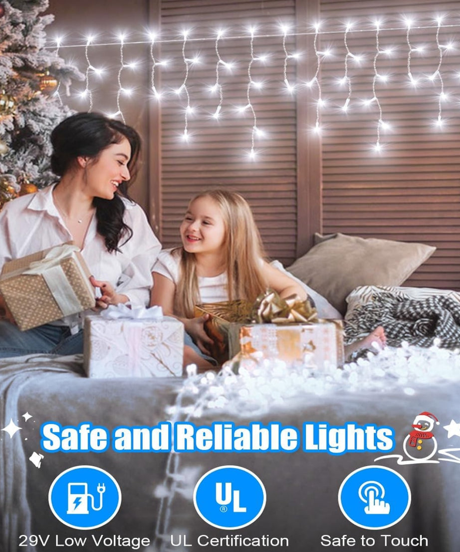 Instalatie Premium Turturi Joyful Box, 35 Metri, 700 LED-uri, Alb rece, Flash Alb, Interconectabila, Cablu alb cauciucat
