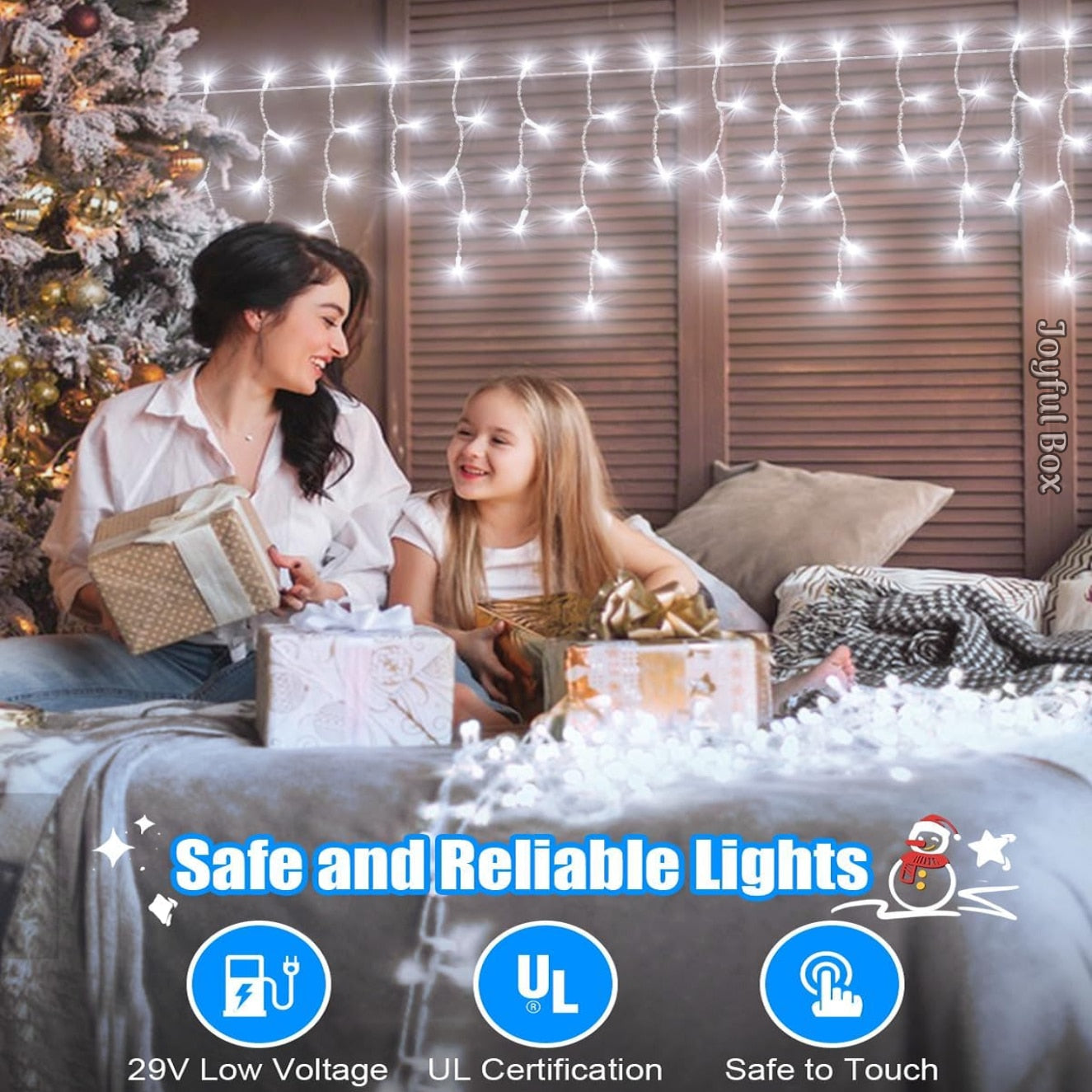 Instalatie Premium Turturi Joyful Box, 50 Metri, 1000 LED-uri, Alb rece, Flash Alb, Interconectabila, Cablu alb cauciucat