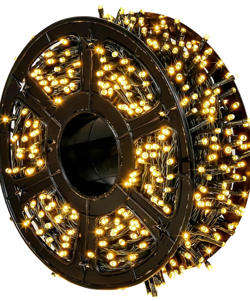 Instalatie Liniara Joyful Box, Galben, 100 Metri, 500 LED-uri tip diamant si 8 jocuri de lumini, pentru interior si exterior, Lumina alba calda
