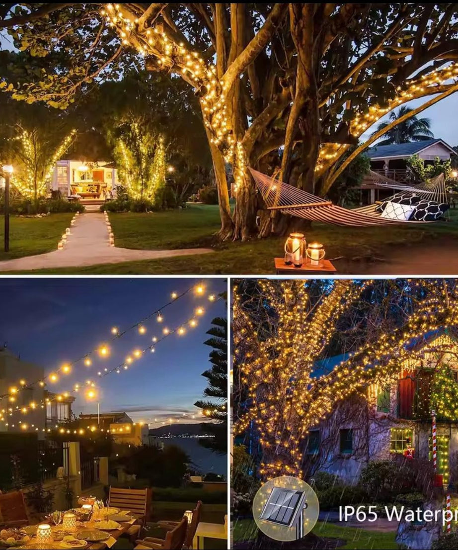 Instalatie Solara Joyful Box, 10 Metri, 100 LED-uri, Galben, Panou solar, 8 jocuri de lumini