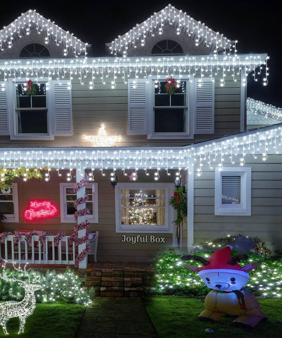Instalatie Premium Turturi Joyful Box, 35 Metri, 700 LED-uri, Alb rece, Flash Alb, Interconectabila, Cablu alb cauciucat
