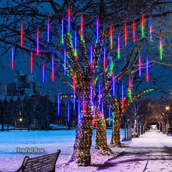 Instalatie Craciun Ploaie Meteori Joyful Box, 8 tuburi 80 cm, 4.5 Metri, Multicolor, Efect ploaie de stele, Interconectabila