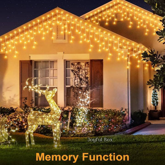 Instalatie Premium Turturi Joyful Box, 50 Metri, 1000 LED-uri, Galben, Flash Alb, Interconectabila, Cablu alb cauciucat