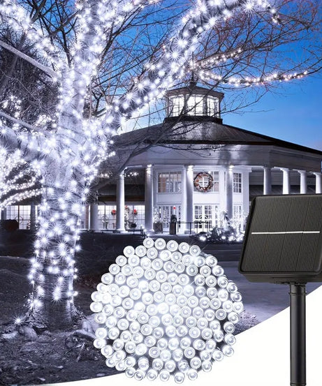 Instalatie Solara Joyful Box, 10 Metri, 100 LED-uri, Alb rece, Panou solar, 8 jocuri de lumini