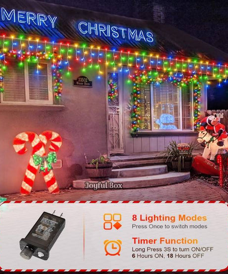 Instalatie Premium Turturi Joyful Box, 35 Metri, 700 LED-uri, Multicolor, Flash Alb, Interconectabila, Cablu alb cauciucat