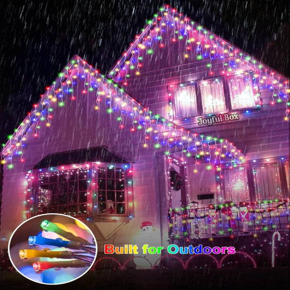 Instalatie Premium Turturi Joyful Box, 50 Metri, 1000 LED-uri, Multicolor, Flash Alb, Interconectabila, Cablu alb cauciucat